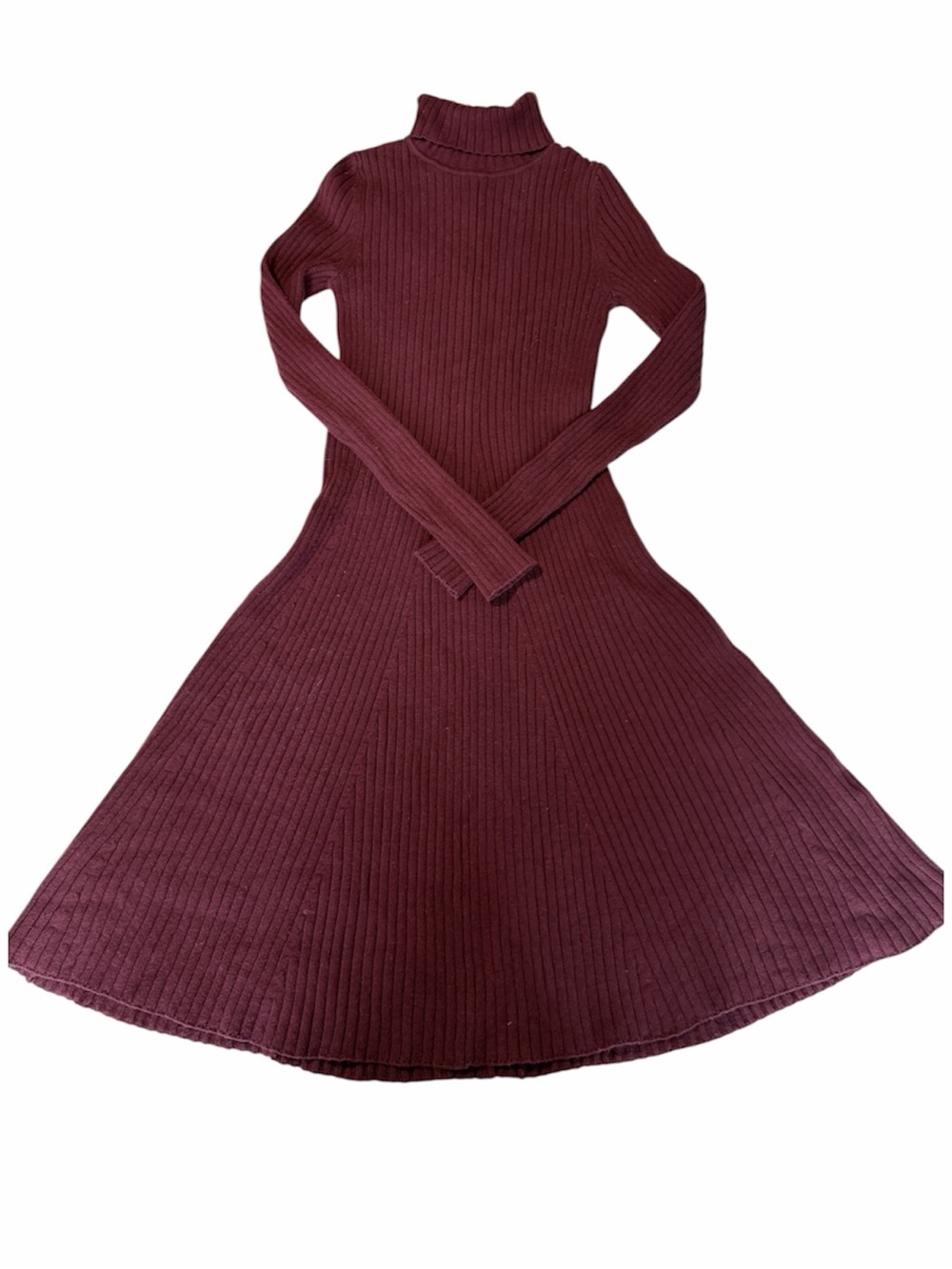 Banana Republic Vintage Ribbed Turtleneck Fit-and-Flare MIDI Dress - Burgundy